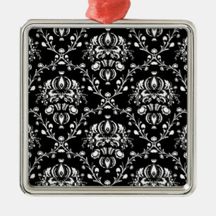 Ornamento De Metal Damasco preto e branco
