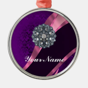 Ornamento De Metal Damasco roxo e cristal