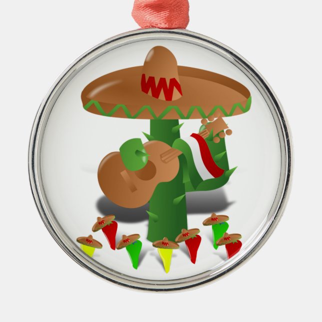 Ornamento De Metal Dançando cacto com guitarra Fiesta (Frente)