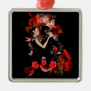 Ornamento De Metal Dançarinos românticos do tango no fractal vermelho