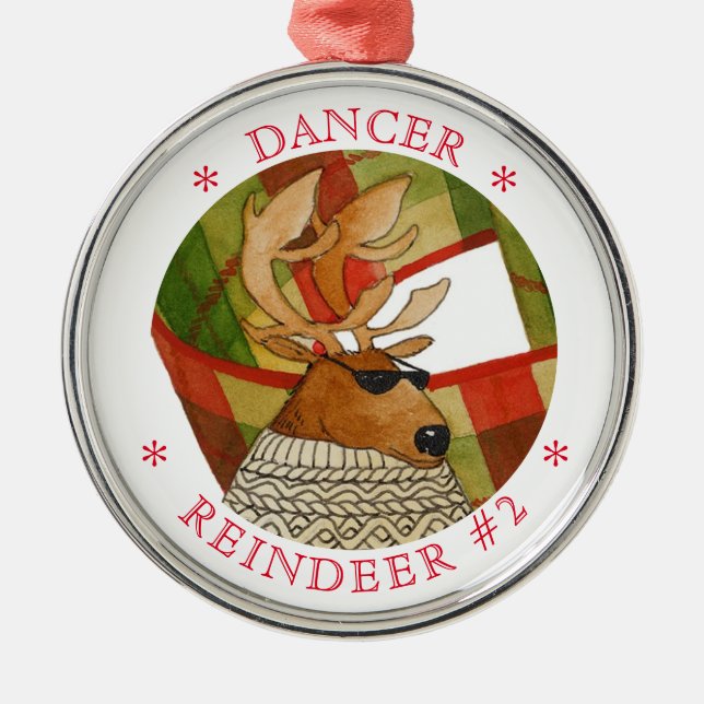 Ornamento De Metal DANCER REINDEER Prêmio Redondo (Frente)