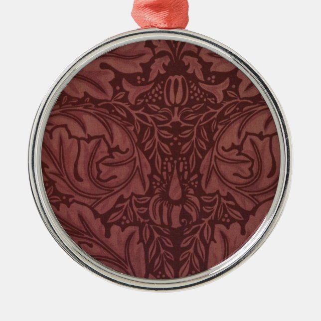 Ornamento De Metal Dark Red Acanthus Leaves (por William Morris) Cera (Frente)