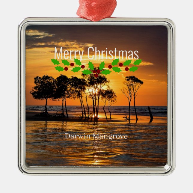 Ornamento De Metal Darwin mangrove, Feliz Natal (Frente)