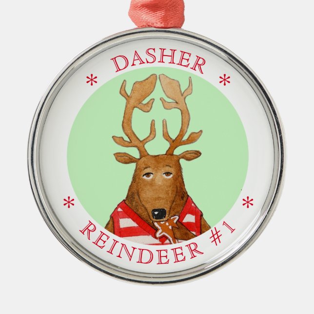 Ornamento De Metal DASHER REINDEER Prêmio Redondo (Frente)