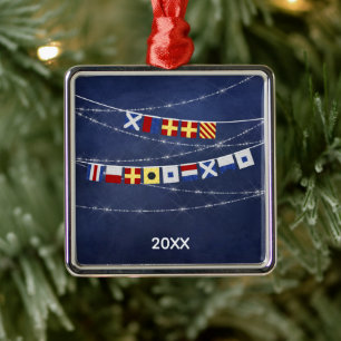 Ornamento De Metal Data #Feliz Náutica #Sinalizador do Sinal de Nata