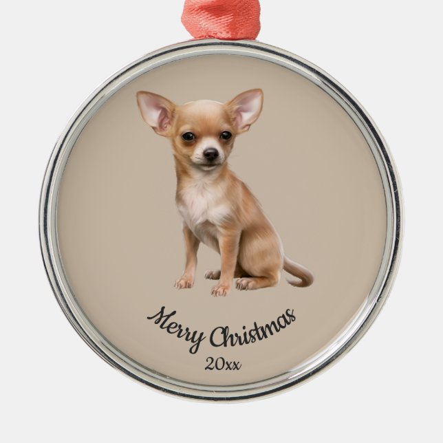 Ornamento De Metal Datas de fotos personalizadas de Natal Chihuahua D (Frente)
