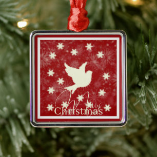 Ornamento de metal de pombo e flocos de neve