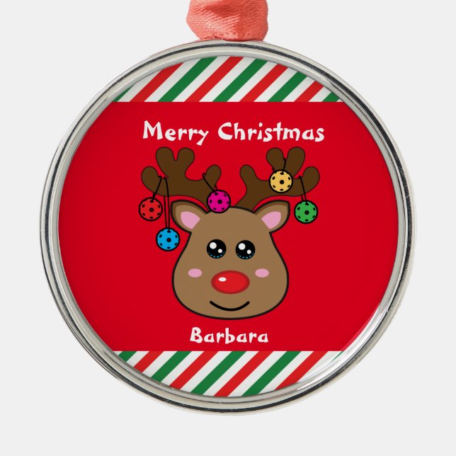 Ornamento De Metal 🎄 de Reinadores vermelhos de picleball (Frente)