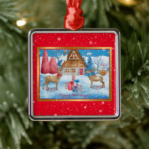 Ornamento De Metal Deer and Gifts on Holiday Night Personalizar