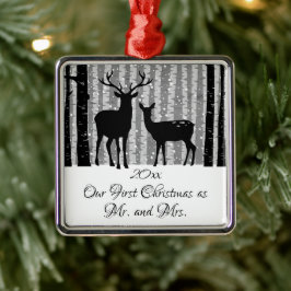 Ornamento De Metal Deer Rustic Winter Primeiro Natal como Sr. e Sra.