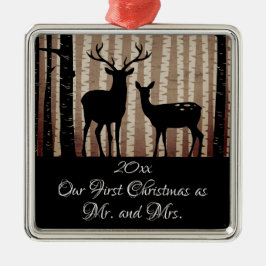 Ornamento De Metal Deer Rustic Woodland Primeiro Natal como Sr. e Sra