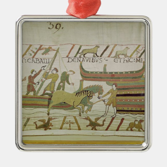 Ornamento De Metal Descarregando cavalos dos navios (Frente)