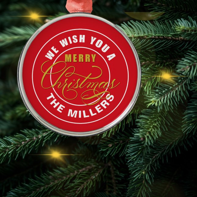 Ornamento De Metal Desejamos-lhe um Feliz Natal Vermelho (Criador carregado)