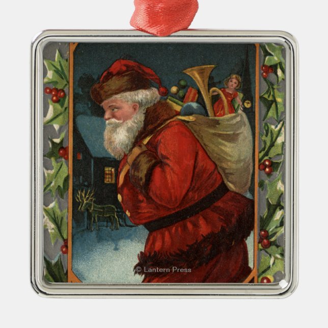 Ornamento De Metal Desejando lhe uma marcha alegre de ChristmasSanta (Frente)