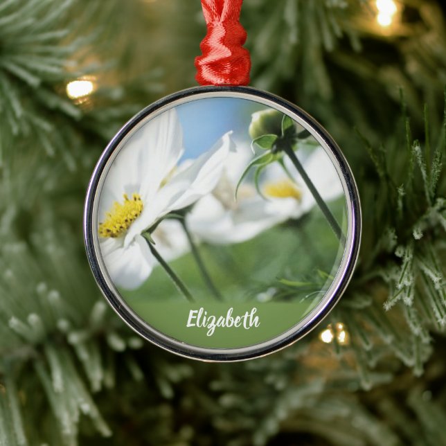 Ornamento De Metal Desejos com margaridas brancas personalizadas (Árvore)