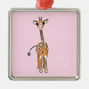 Ornamento De Metal Desenho de girafa fofa rosa