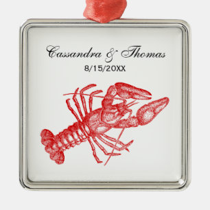 Ornamento De Metal Desenho vermelho da lagosta #1 do vintage