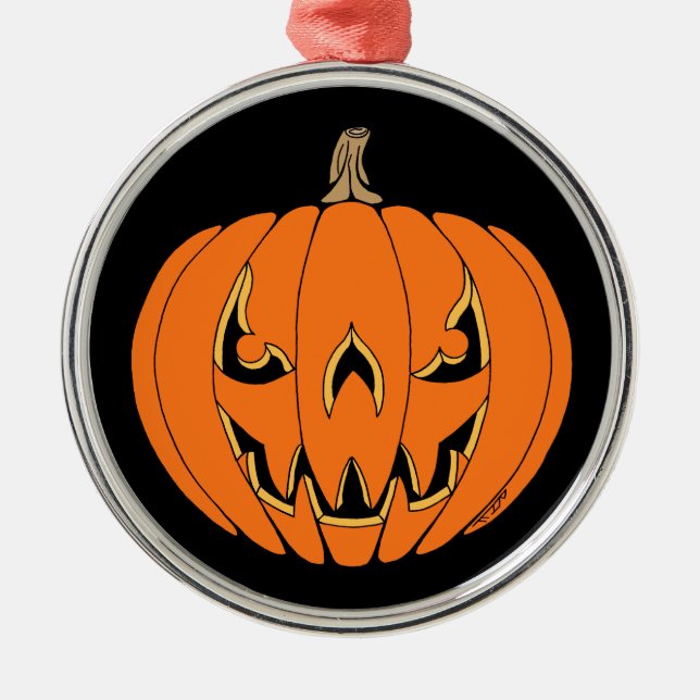 Ornamento De Metal Design Assustador de Jack-o'-Lantern de Halloween (Frente)