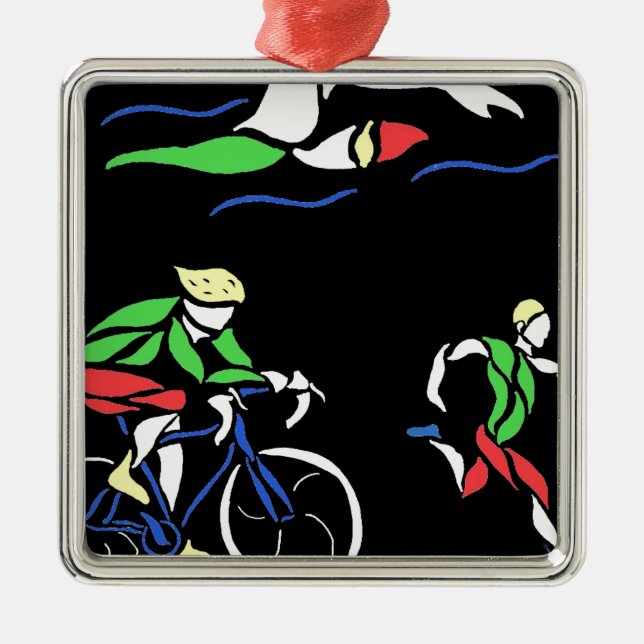 Ornamento De Metal Design Colorida Triathlon (Frente)