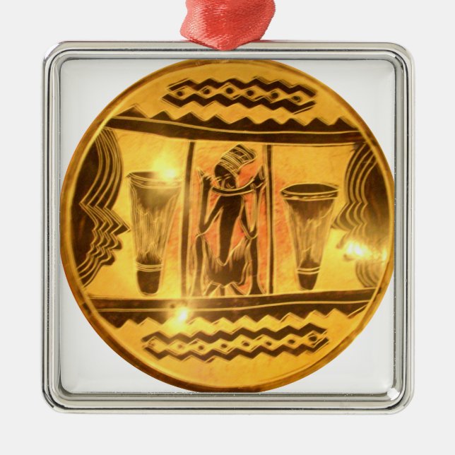 Ornamento De Metal Design de Arte Étnica da África ouro (Frente)