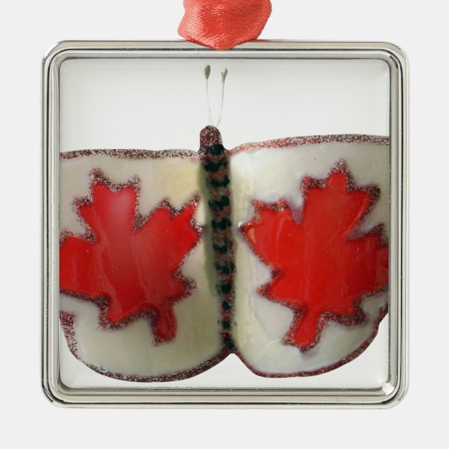 Ornamento De Metal Design de Borboleta de Bandeira Canadiana (Frente)