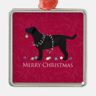Ornamento De Metal Design de Natal Merry Black Lab