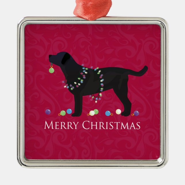 Ornamento De Metal Design de Natal Merry Black Lab (Frente)