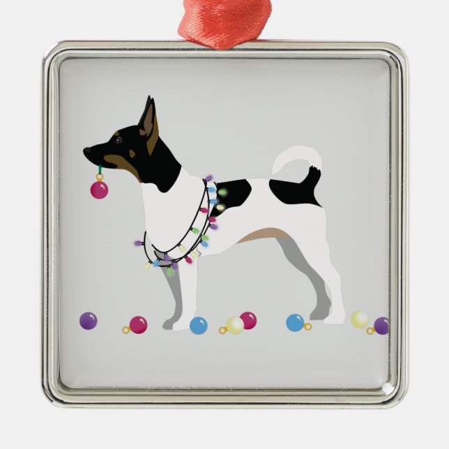 Ornamento De Metal Design de Natal Rat Terrier Silhouette (Frente)