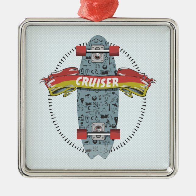 Ornamento De Metal Design de tatuagem de vassoura-de-bruxaria (Frente)