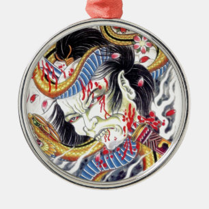 Ornamento De Metal Design de Tatuagem Grotesca e Cobra