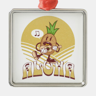 Ornamento De Metal Design de texto "Aloha" com estilo retrô
