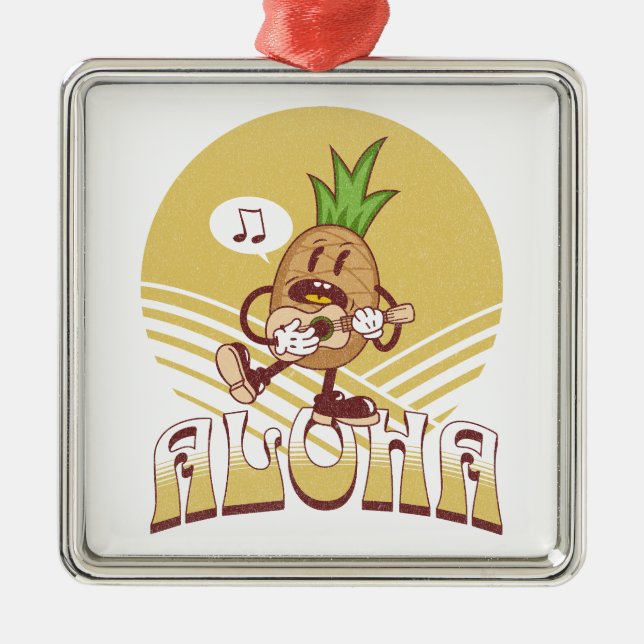 Ornamento De Metal Design de texto "Aloha" com estilo retrô (Frente)