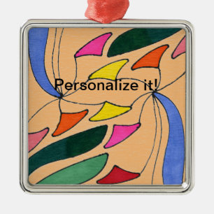 Ornamento De Metal "design Whirl-a-Gig em quadrado multicolorido