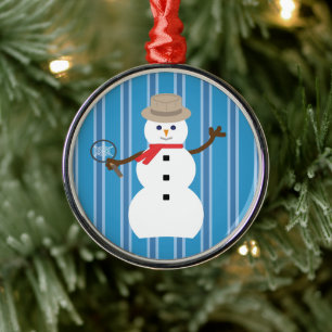 Ornamento De Metal Detetive Blue Snowman, divertido e Rico
