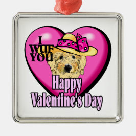 Ornamento De Metal Dia dos Namorados Goldendoodle