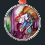 Ornamento De Metal Dia dos Namorados Românticos de ROMEO E JULIETA<br><div class="desc">Cena de sacada da tragédia de Romeu e Juilet de William Shakespeare .Pintura aquosa contemporânea original com folha de ouro e cores iridescentes em cor púrpura brilhante,  rosa,  verde,  laranja amarelo,  téal,  turquase,  branca ...  Pintura de Búlgaro Lumini (c)</div>