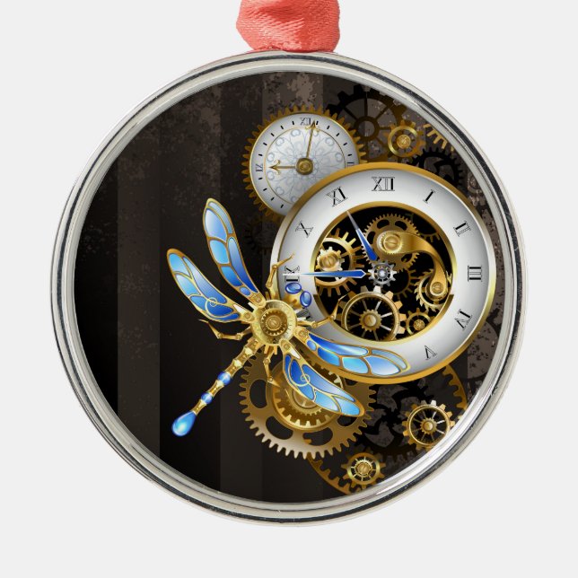 Ornamento De Metal Dials Steampunk com Dragonfly (Frente)