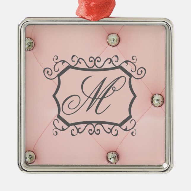 Ornamento De Metal Diamond Bling Pink Monograma Tufado (Frente)