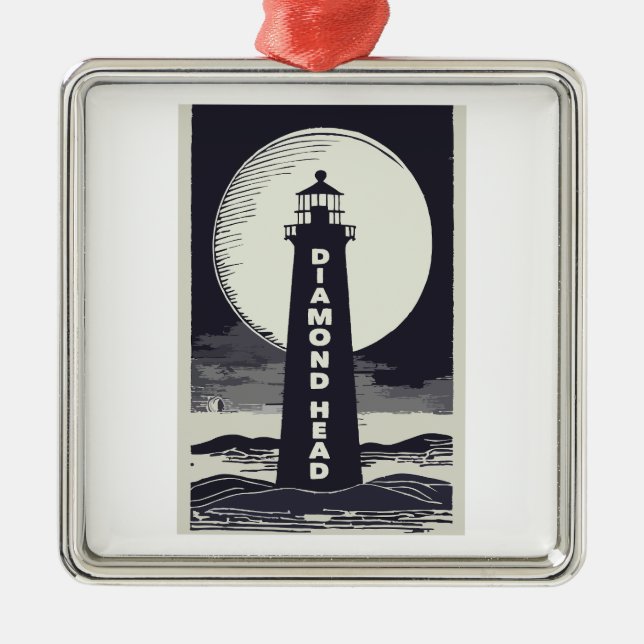 Ornamento De Metal Diamond Head Lighthouse Hawaii Moon (Frente)