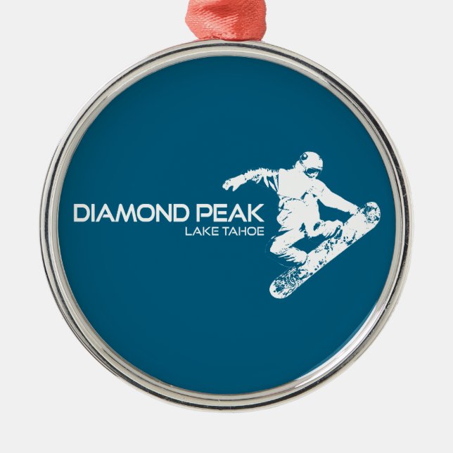 Ornamento De Metal Diamond Peak Lake Tahoe Snowboarder (Frente)