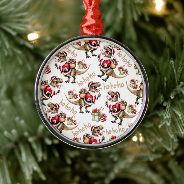 Ornamento De Metal Dinosaurs Santa Hats Christmas Ornament Keepsake (Árvore)