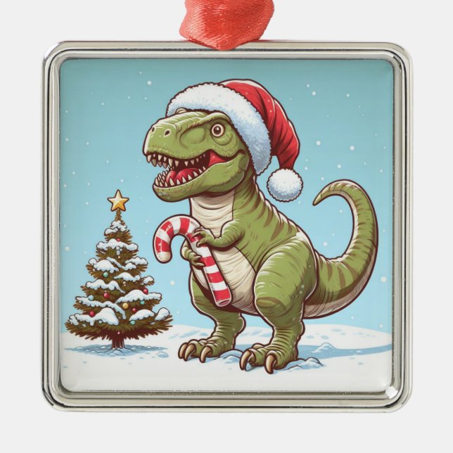 Ornamento De Metal Dinossauro candi doce de Natal (Frente)