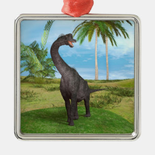 Ornamento De Metal Dinossauro Sauropode em uma Paisagem Pré-Histórica
