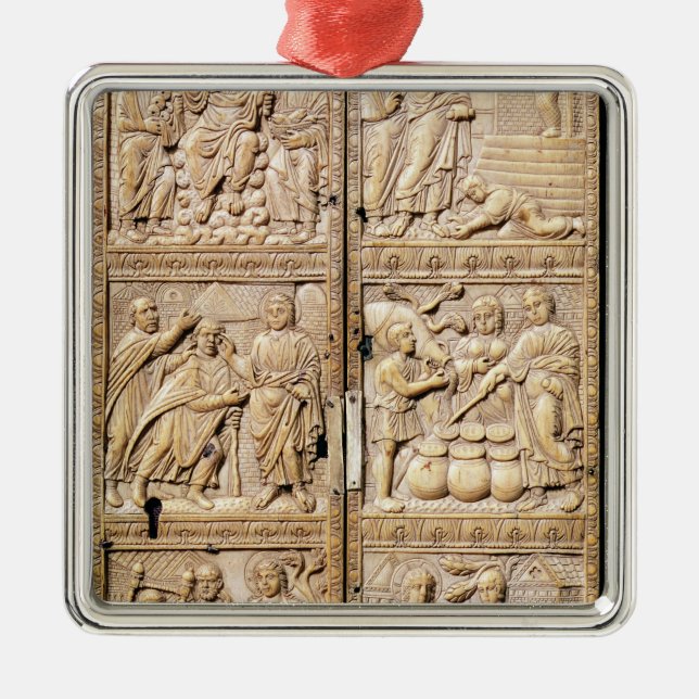 Ornamento De Metal Diptych que mostra os milagre do cristo (Frente)