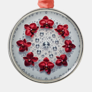Ornamento De Metal Disposição Floral Elegante com Orquídeas Vermelhas