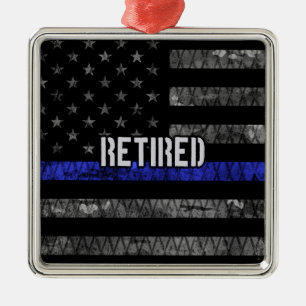 Ornamento De Metal Distressed Retired Police Flag