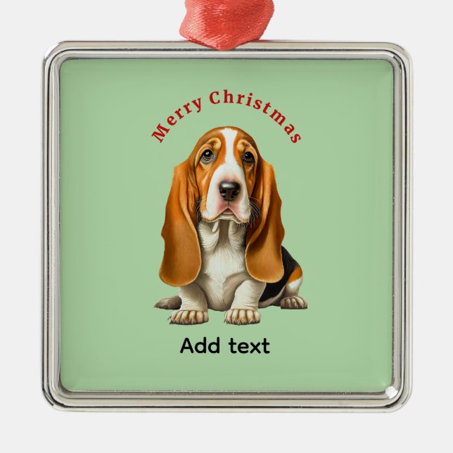 Ornamento De Metal Dog, Basset Hound Template, Christmas  (Frente)