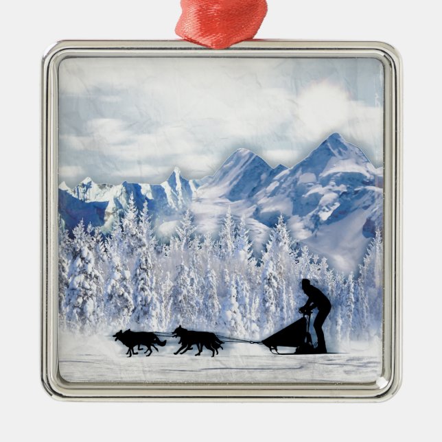 Ornamento De Metal Dogsledding (Frente)
