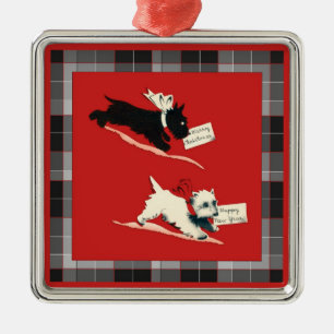 Ornamento De Metal Dois cães escoceses, Black and White Scottish Terr