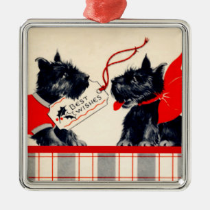 Ornamento De Metal Dois Cães Scottie, Enfermeiro Escocês Negro